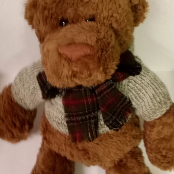 Gund Teddybear Nubuck Brown with Christmas Sweater & Plaid Scarf 18" - Picture 2 of 8